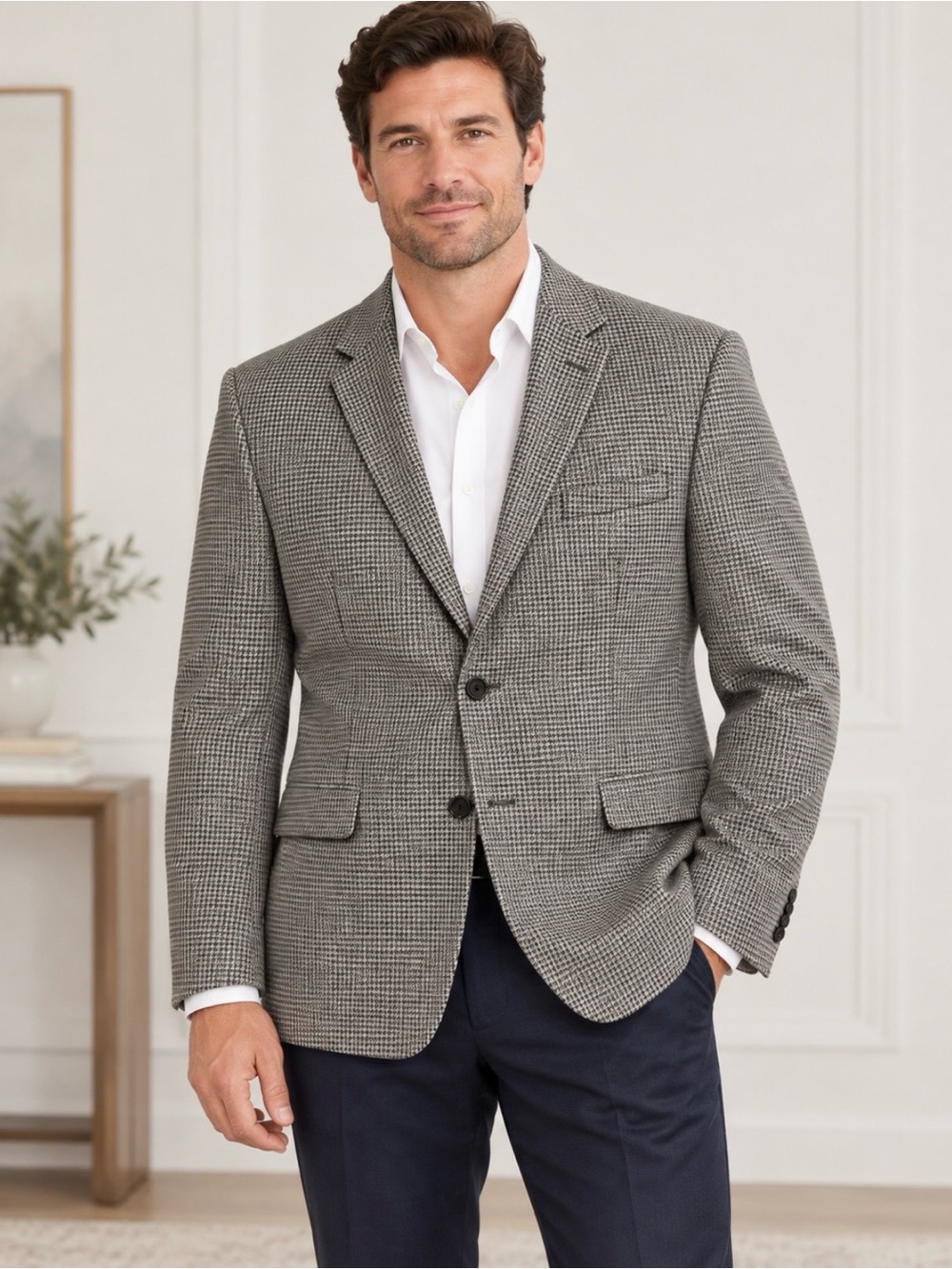 Tommy Hilfiger Men’s 46R Black Gray Houndstooth Blazer Sport Coat